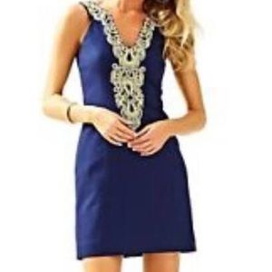 NWT Lilly Pulitzer Suzette Shift Dress Navy Gold 6